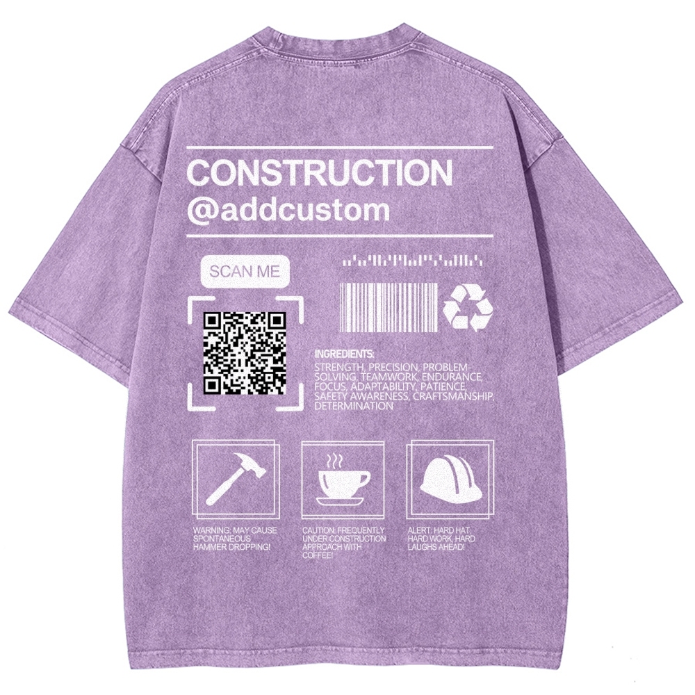 Construction Addcustom QR Code Name Unisex Fit Washed T-Shirt Customscool