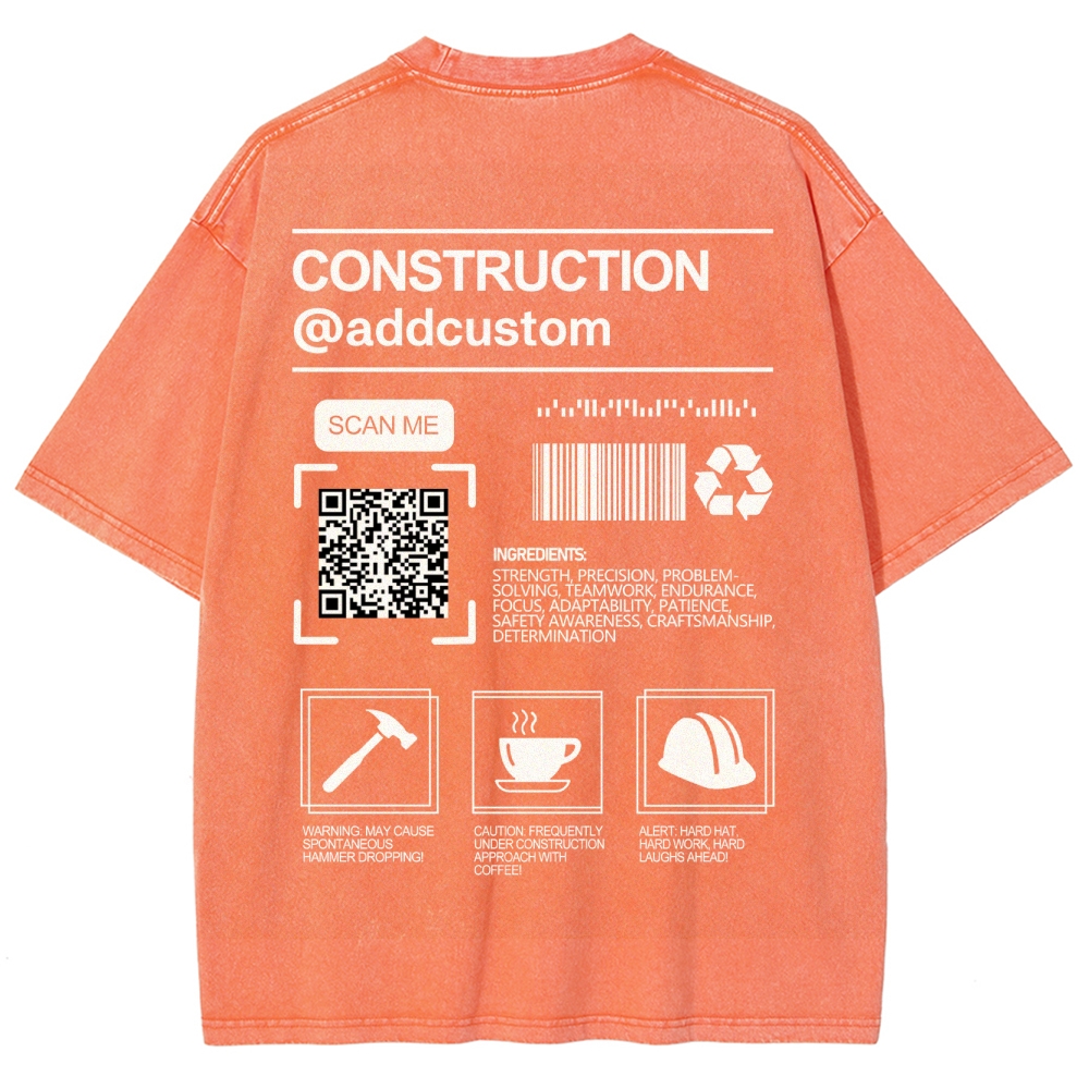 Construction Addcustom QR Code Name Unisex Fit Washed T-Shirt Customscool