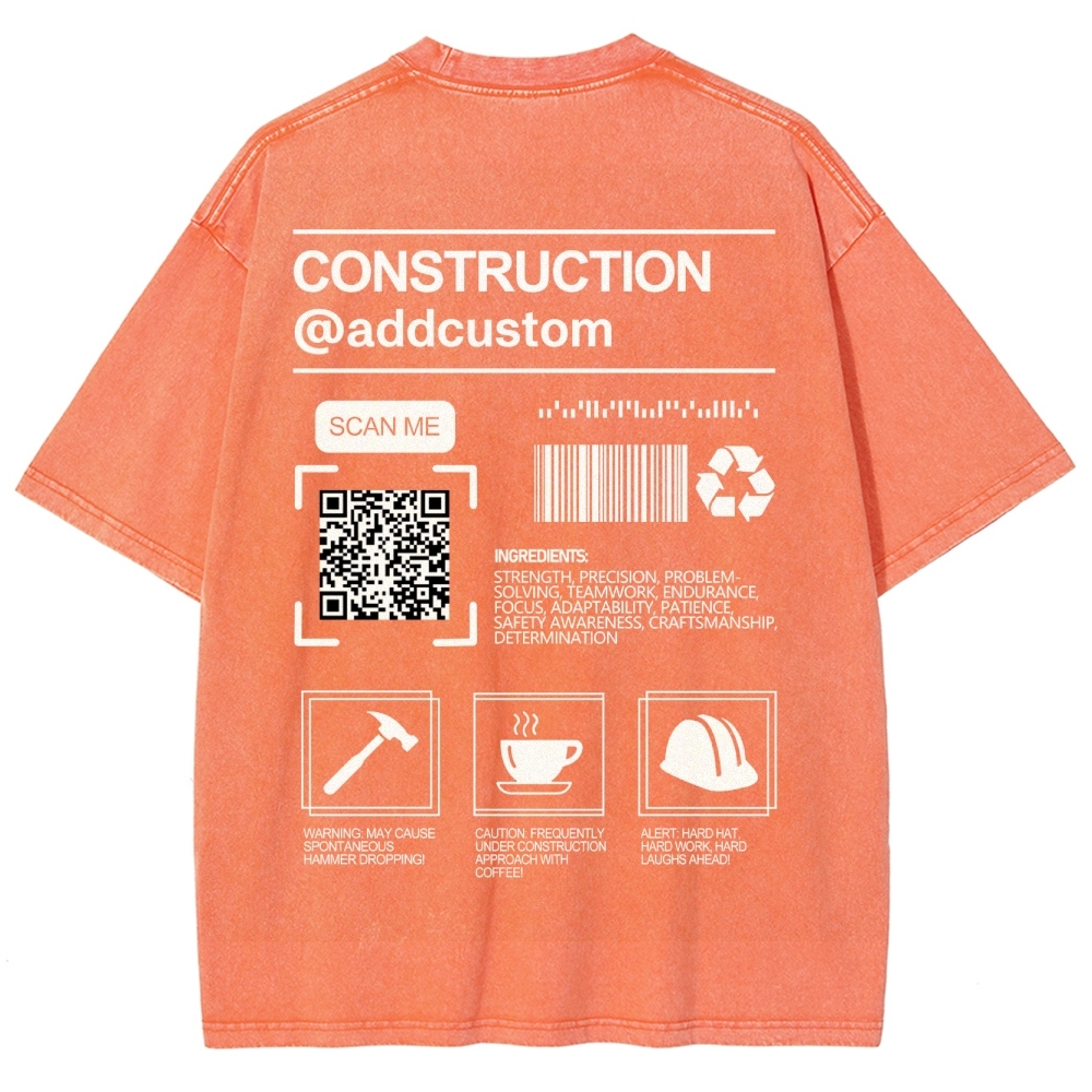 Construction Addcustom QR Code Name Unisex Fit Washed T-Shirt Customscool