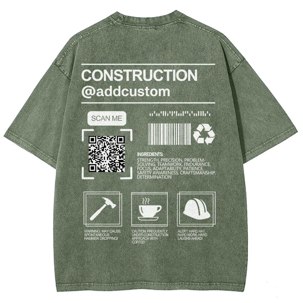 Construction Addcustom QR Code Name Unisex Fit Washed T-Shirt Customscool