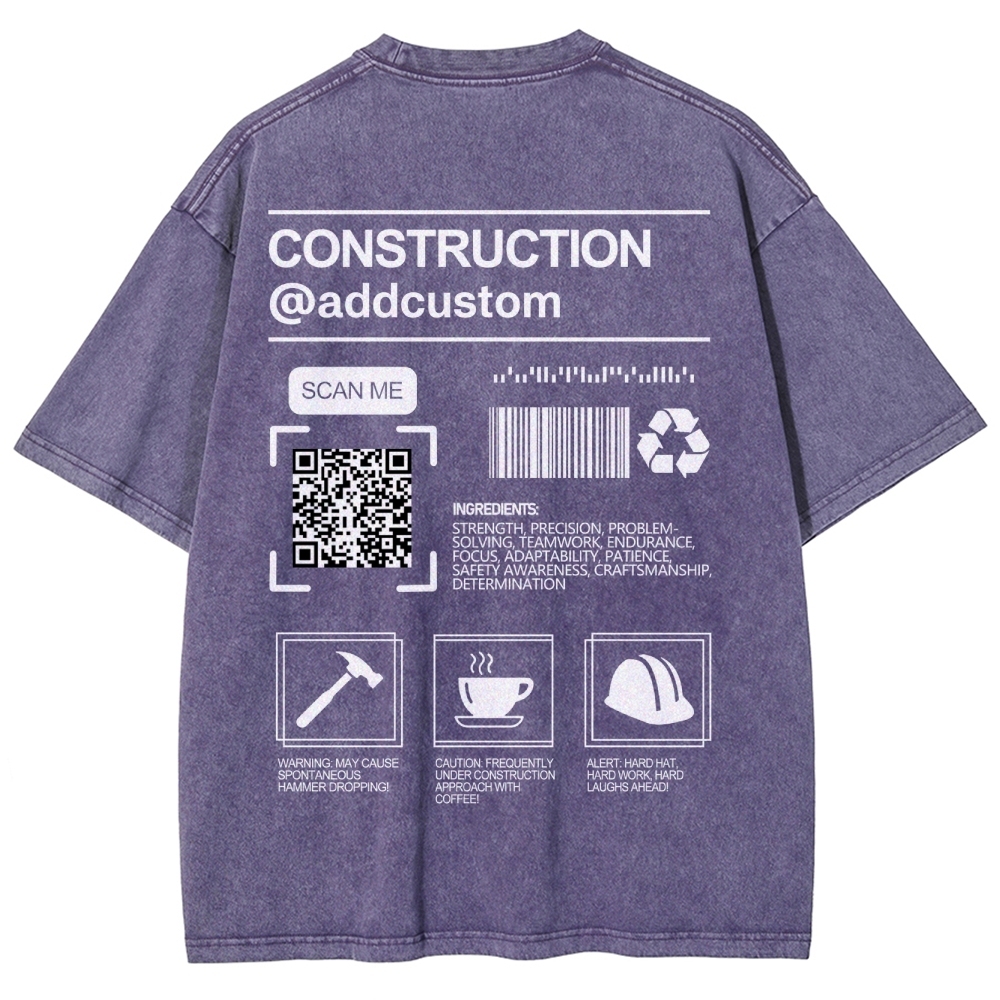 Construction Addcustom QR Code Name Unisex Fit Washed T-Shirt Customscool