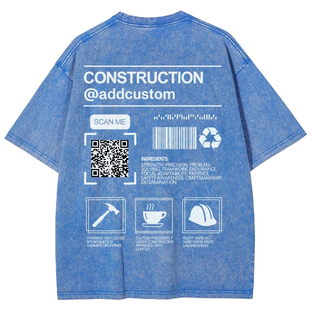 Construction Addcustom QR Code Name Unisex Fit Washed T-Shirt Customscool