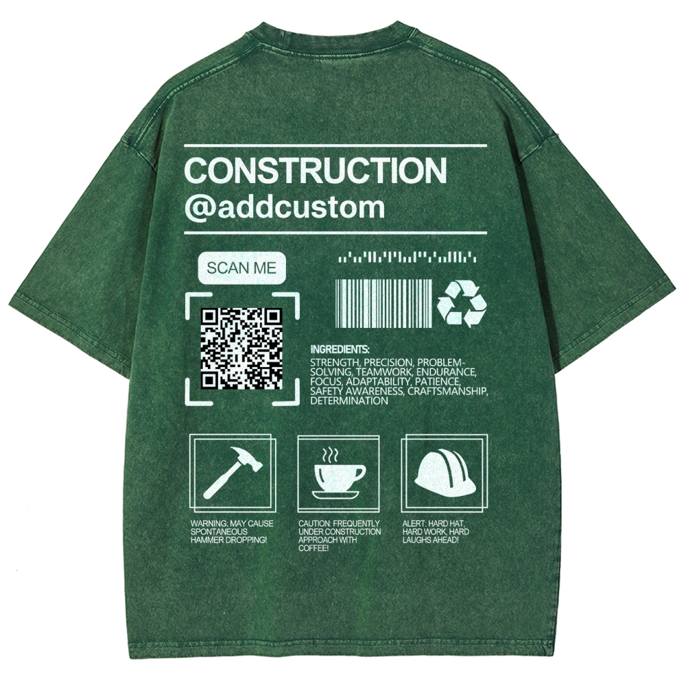 Construction Addcustom QR Code Name Unisex Fit Washed T-Shirt Customscool