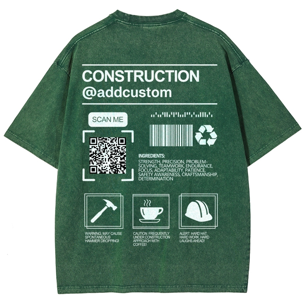 Construction Addcustom QR Code Name Unisex Fit Washed T-Shirt Customscool