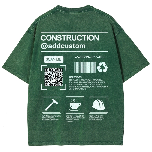 Construction Addcustom QR Code Name Unisex Fit Washed T-Shirt Customscool
