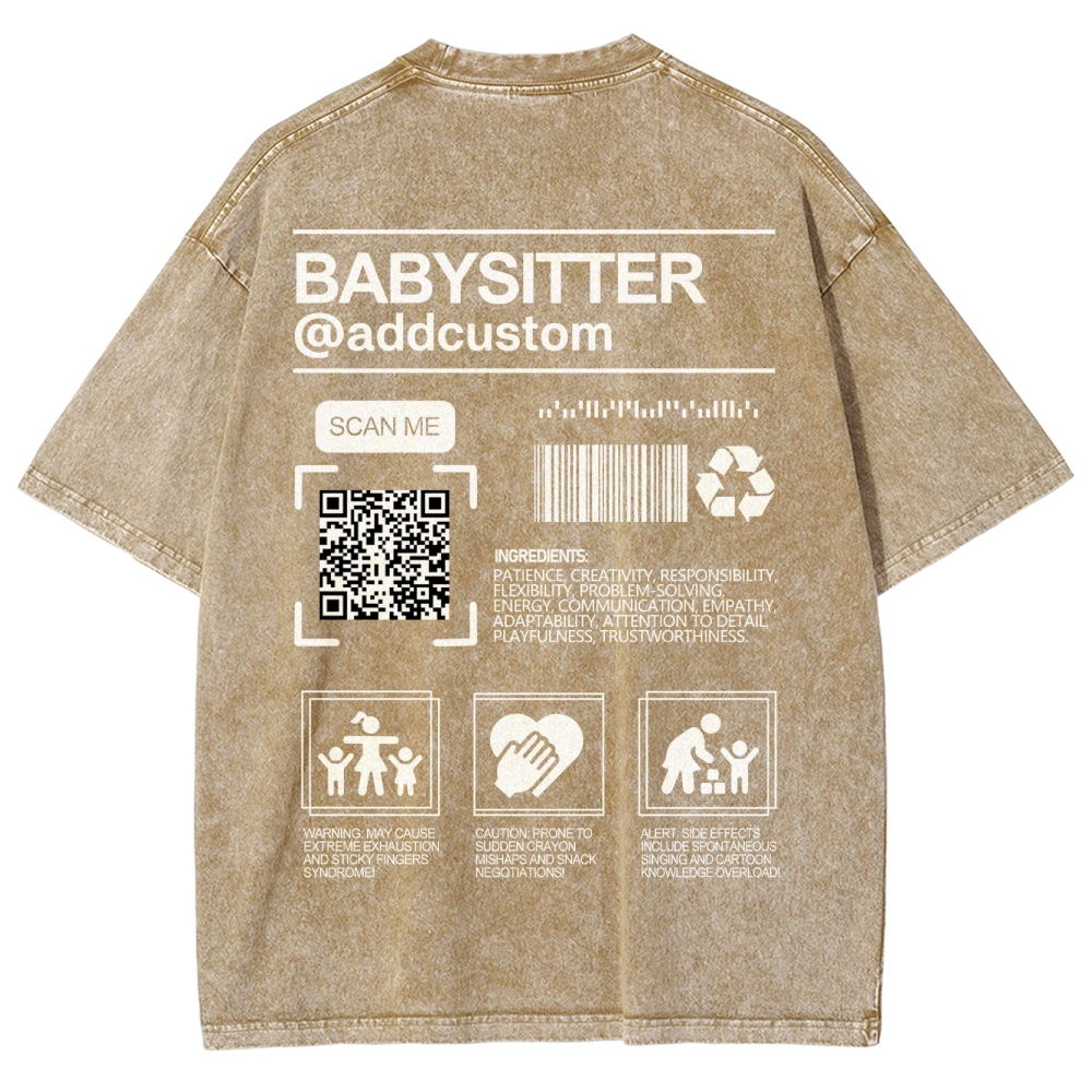 Babysitter Addcustom QR Code Name Unisex Fit Washed T-Shirt