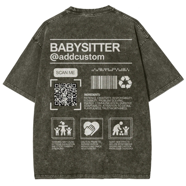 Babysitter Addcustom QR Code Name Unisex Fit Washed T-Shirt