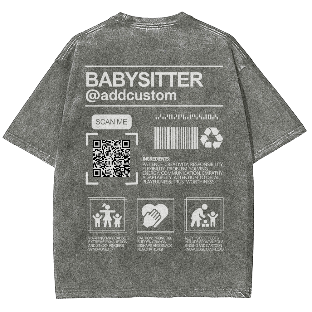 Babysitter Addcustom QR Code Name Unisex Fit Washed T-Shirt
