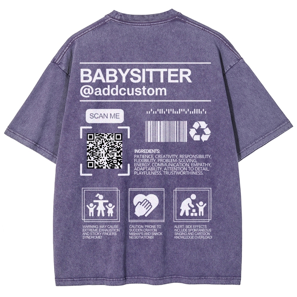 Babysitter Addcustom QR Code Name Unisex Fit Washed T-Shirt