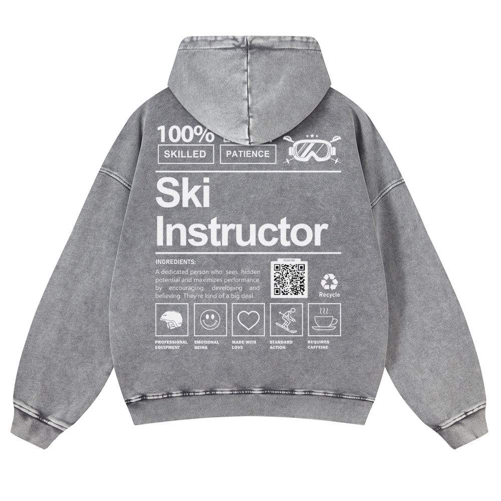 Ski Instructor Addcustom QR Code Casual Washed Hoodie