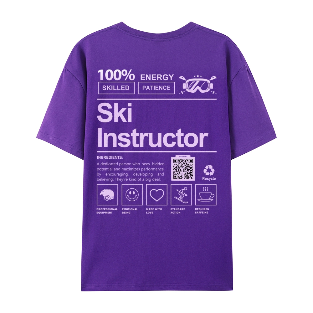 Ski Instructor Addcustom QR Code Casual Short Sleeve T-Shirt Customscool