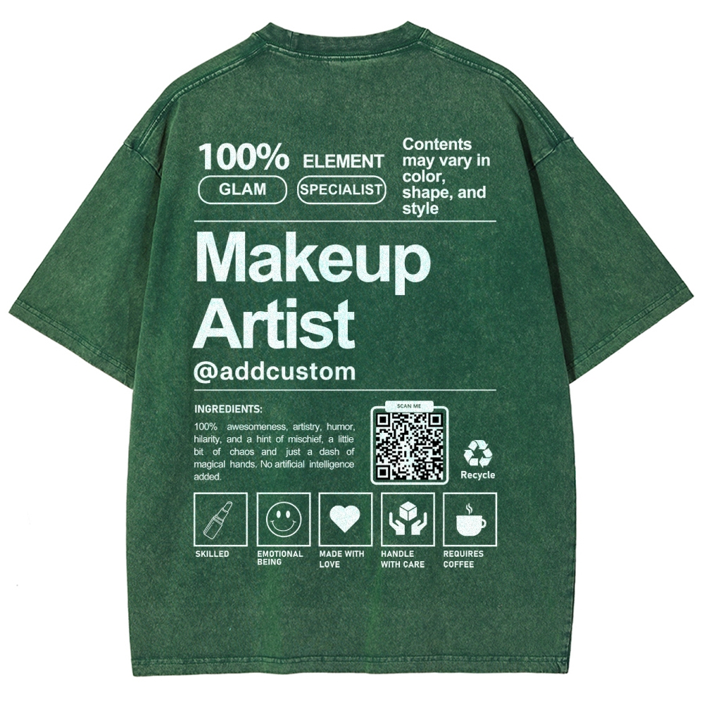 Makeup Artist Addcustom QR Code Unisex Fit Washed T-Shirt Customscool