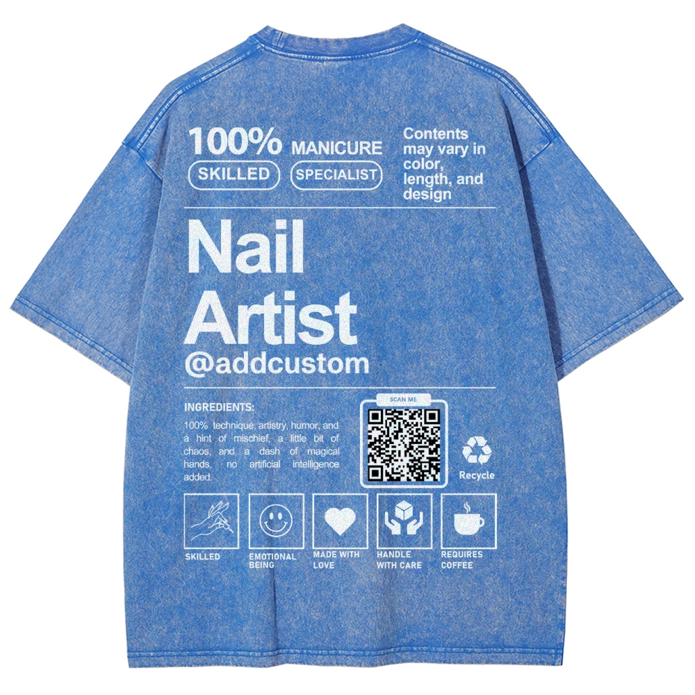 Nail Artist Addcustom QR Code Unisex Fit Washed T-Shirt Customscool