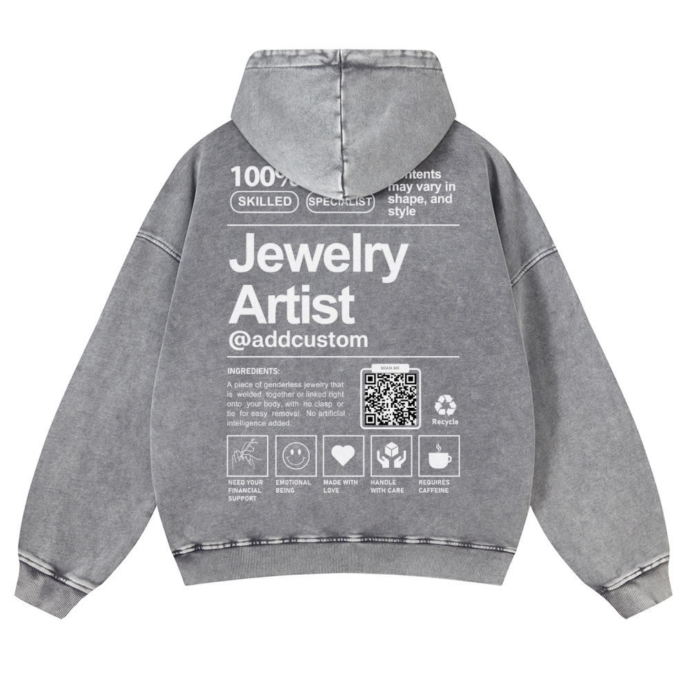 Jewelry Artist Addcustom QR Code Name Casual Washed Hoodie Customscool