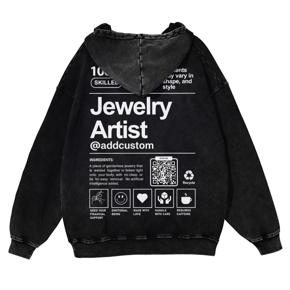 Jewelry Artist Addcustom QR Code Name Casual Washed Hoodie Customscool
