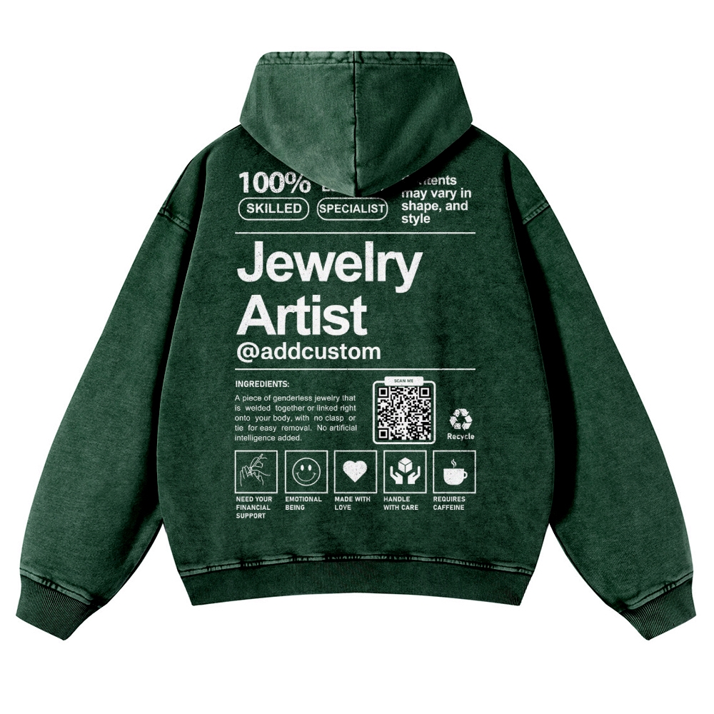 Jewelry Artist Addcustom QR Code Name Casual Washed Hoodie Customscool