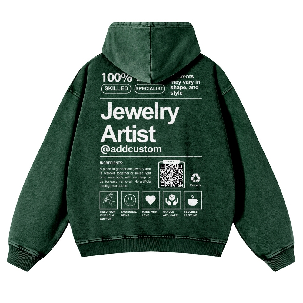 Jewelry Artist Addcustom QR Code Name Casual Washed Hoodie Customscool