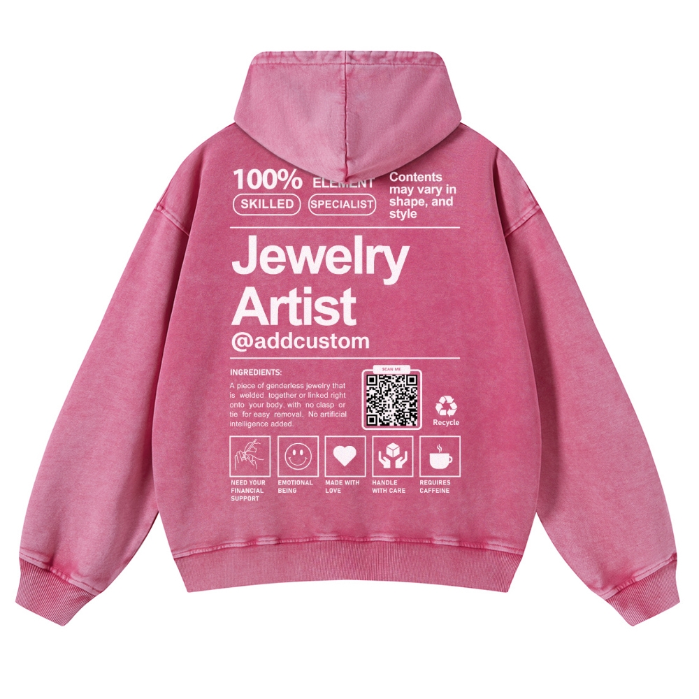 Jewelry Artist Addcustom QR Code Name Casual Washed Hoodie Customscool