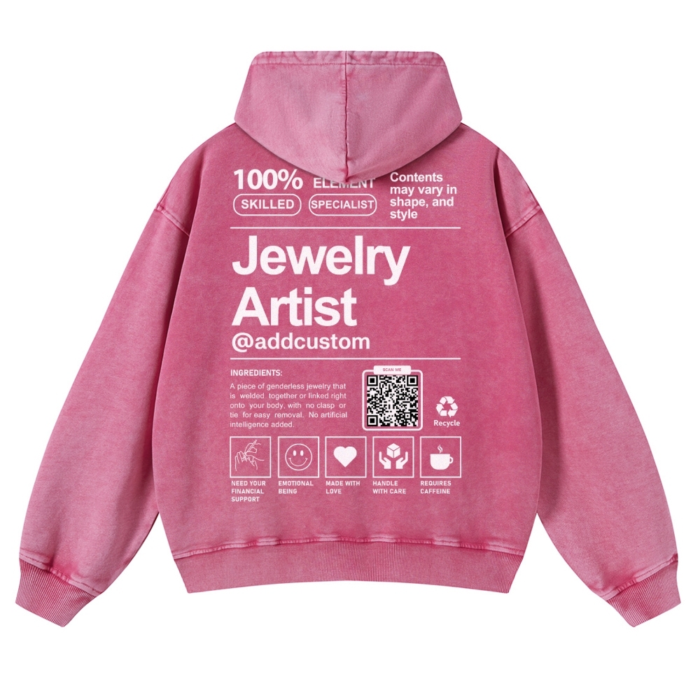 Jewelry Artist Addcustom QR Code Name Casual Washed Hoodie Customscool