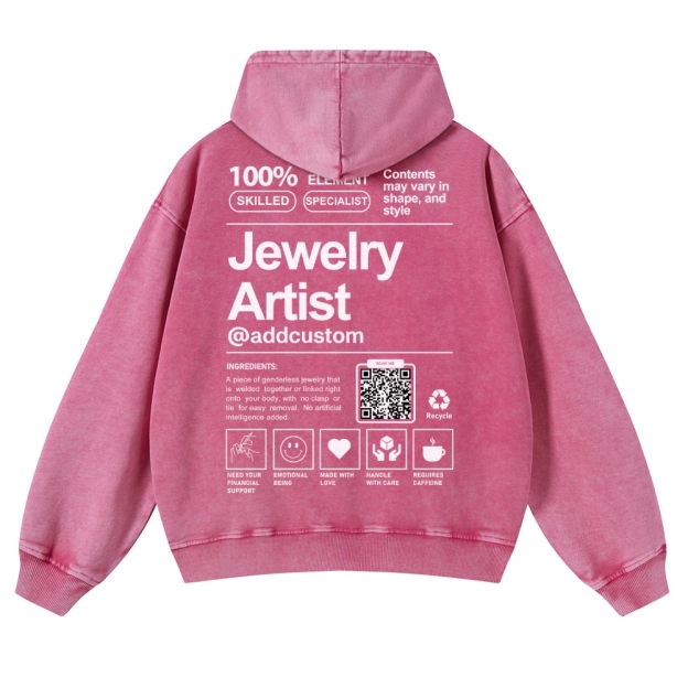 Jewelry Artist Addcustom QR Code Name Casual Washed Hoodie Customscool