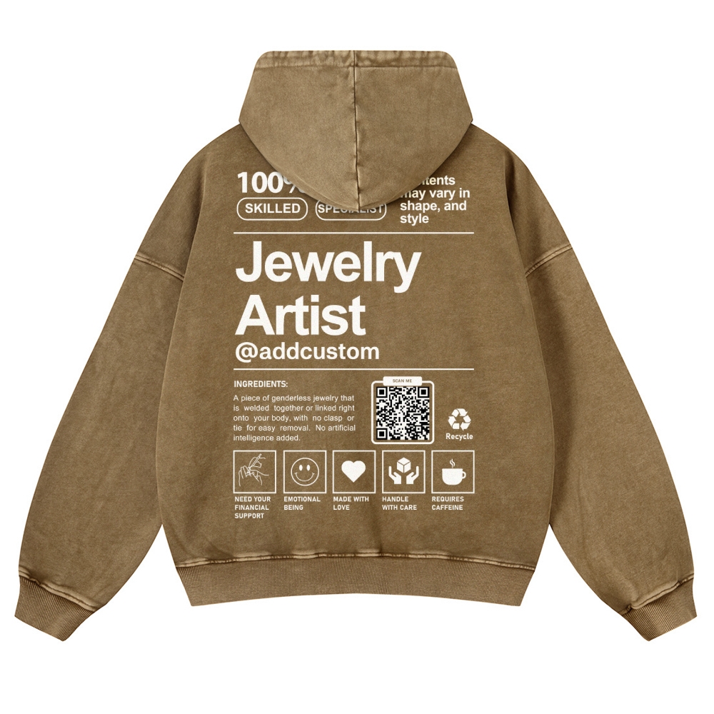 Jewelry Artist Addcustom QR Code Name Casual Washed Hoodie Customscool