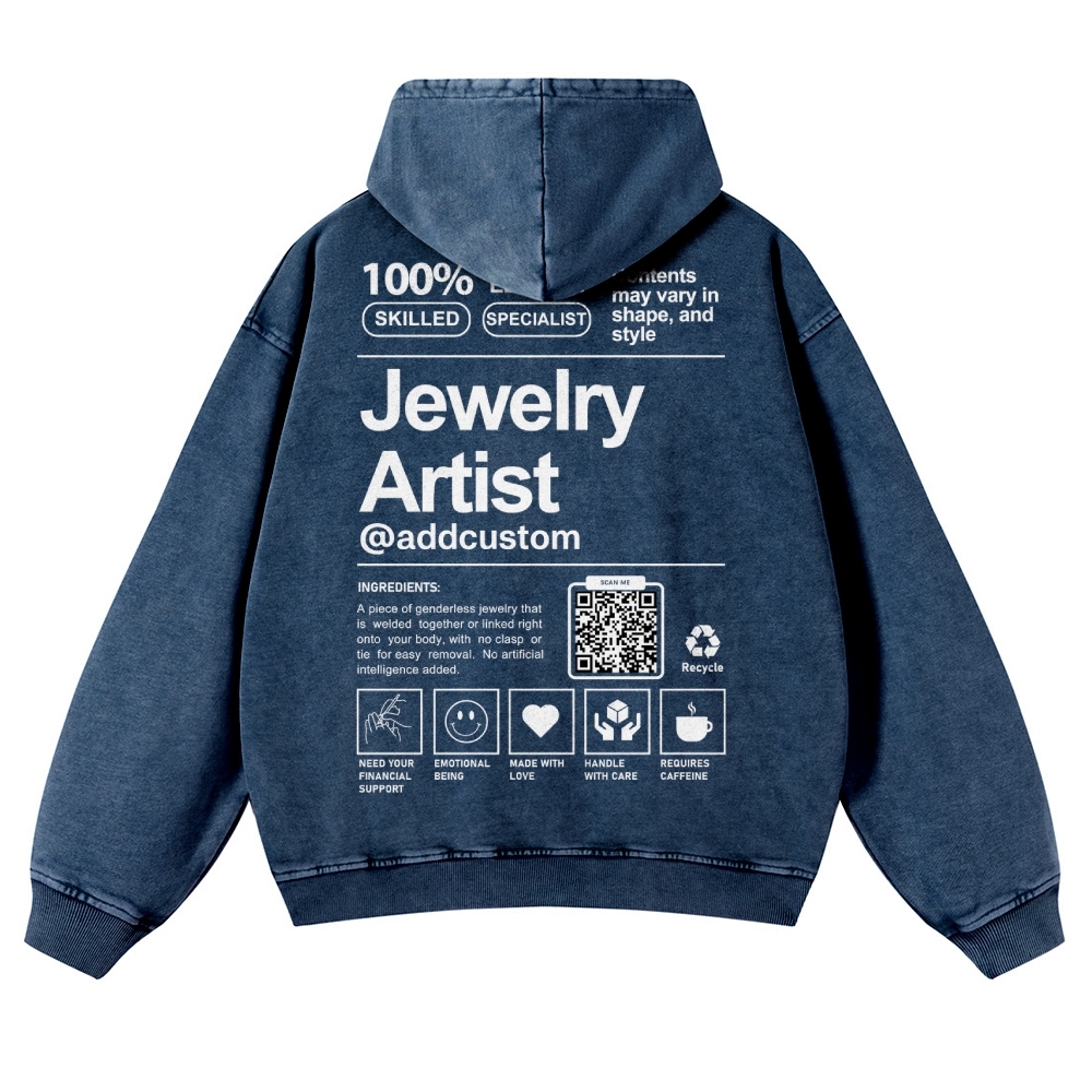 Jewelry Artist Addcustom QR Code Name Casual Washed Hoodie Customscool