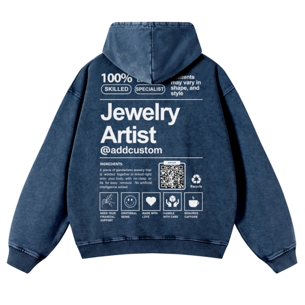 Jewelry Artist Addcustom QR Code Name Casual Washed Hoodie Customscool
