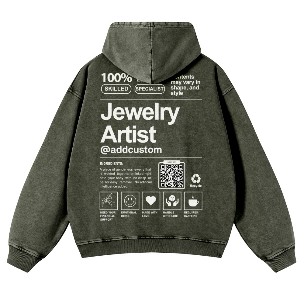 Jewelry Artist Addcustom QR Code Name Casual Washed Hoodie Customscool