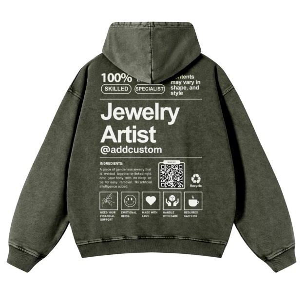 Jewelry Artist Addcustom QR Code Name Casual Washed Hoodie Customscool