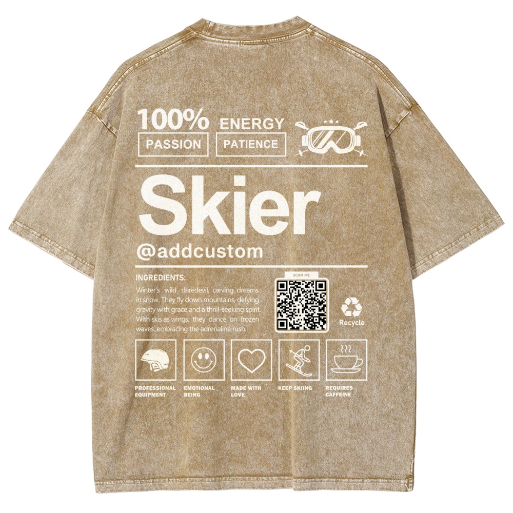 Skier Addcustom QR Code Unisex Fit Washed T-Shirt Customscool