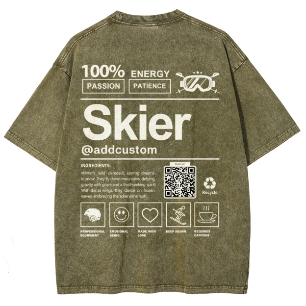 Skier Addcustom QR Code Unisex Fit Washed T-Shirt Customscool