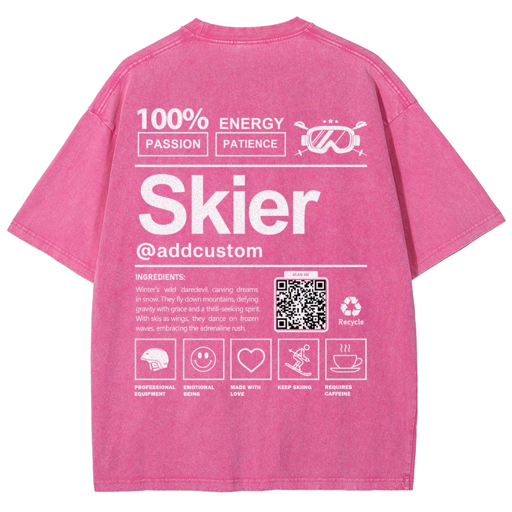 Skier Addcustom QR Code Unisex Fit Washed T-Shirt Customscool