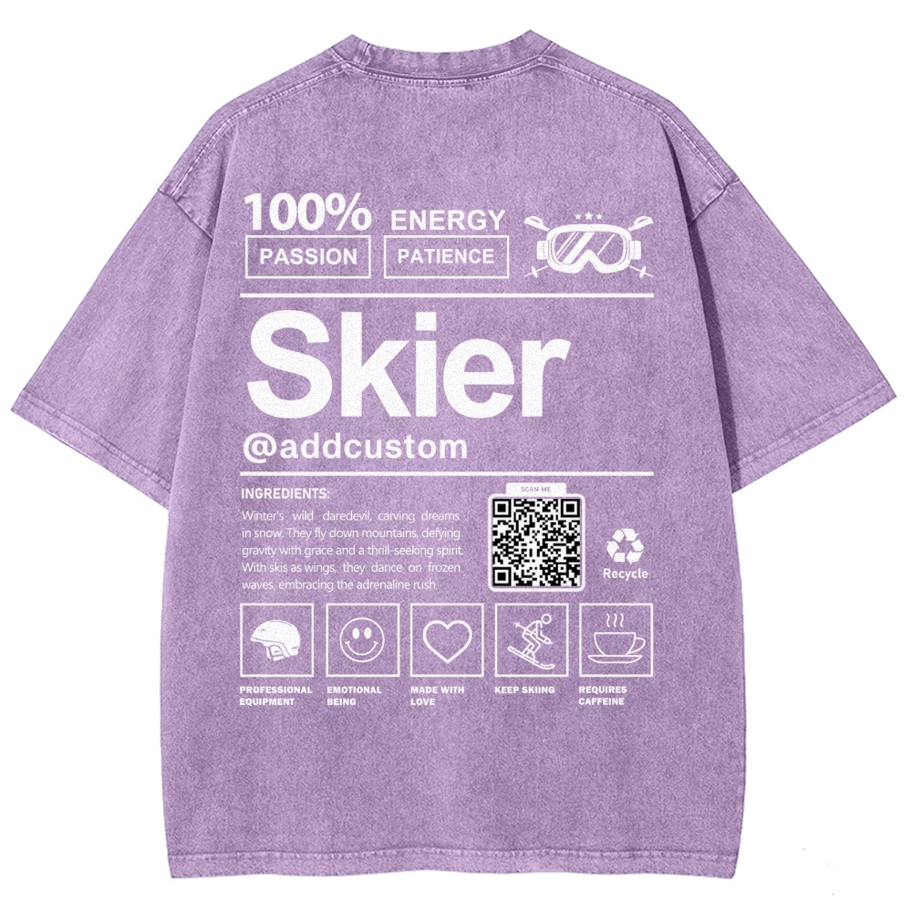 Skier Addcustom QR Code Unisex Fit Washed T-Shirt Customscool