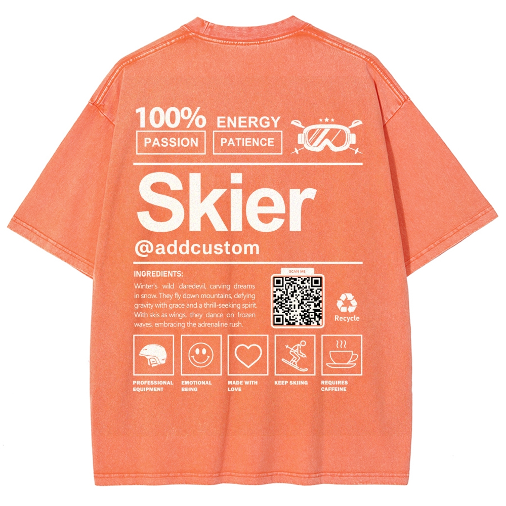 Skier Addcustom QR Code Unisex Fit Washed T-Shirt Customscool