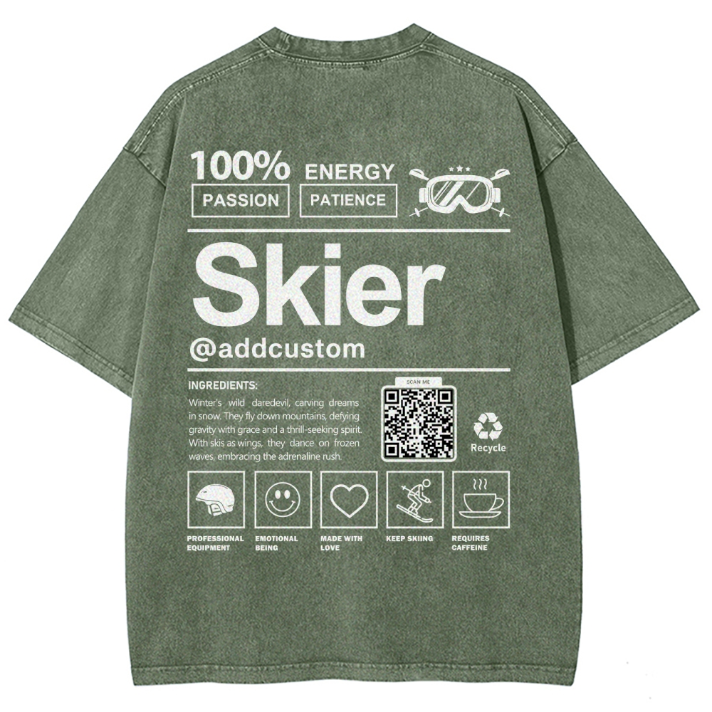 Skier Addcustom QR Code Unisex Fit Washed T-Shirt Customscool