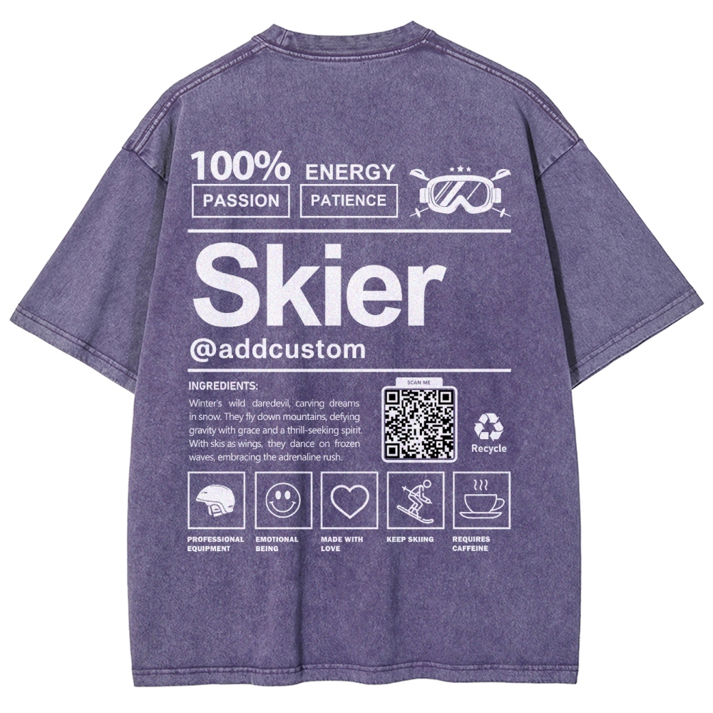 Skier Addcustom QR Code Unisex Fit Washed T-Shirt Customscool