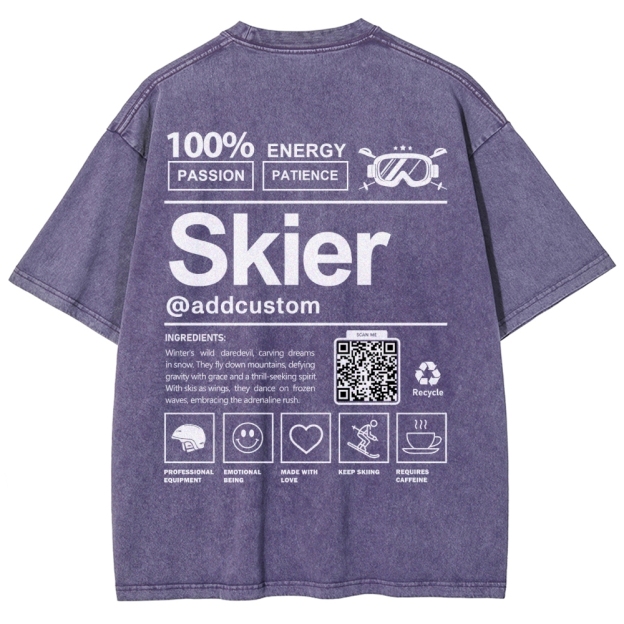 Skier Addcustom QR Code Unisex Fit Washed T-Shirt Customscool