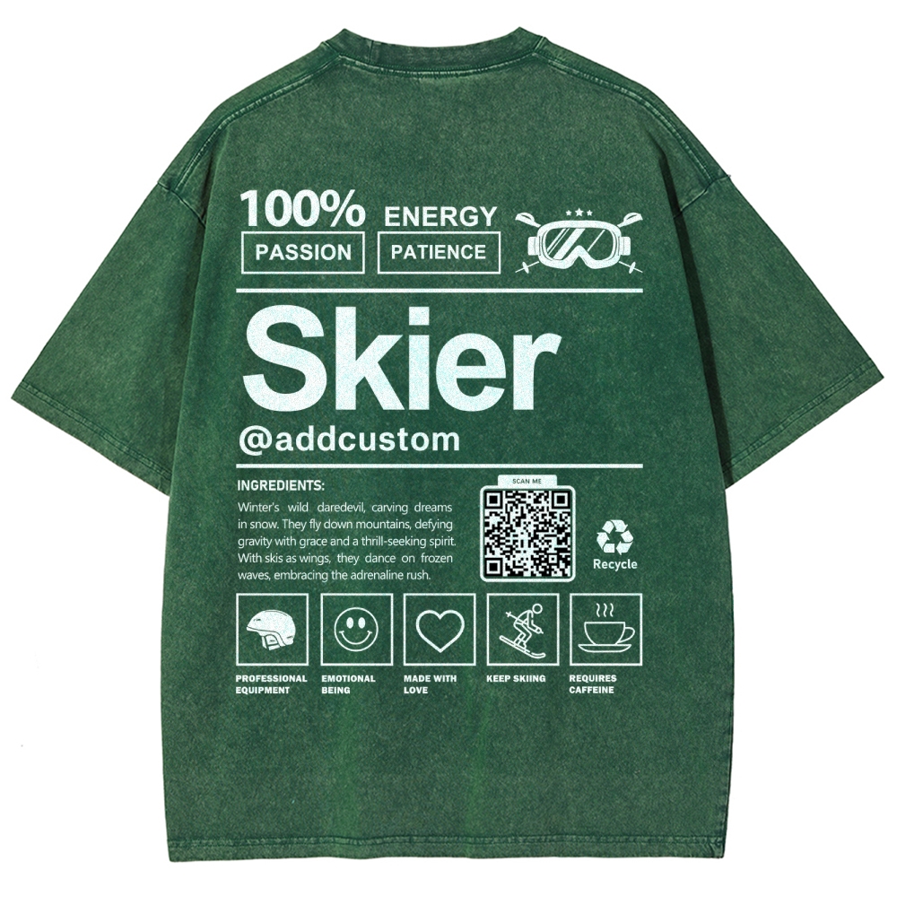 Skier Addcustom QR Code Unisex Fit Washed T-Shirt Customscool