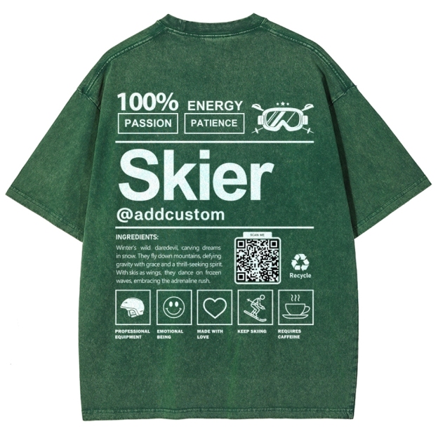 Skier Addcustom QR Code Unisex Fit Washed T-Shirt Customscool