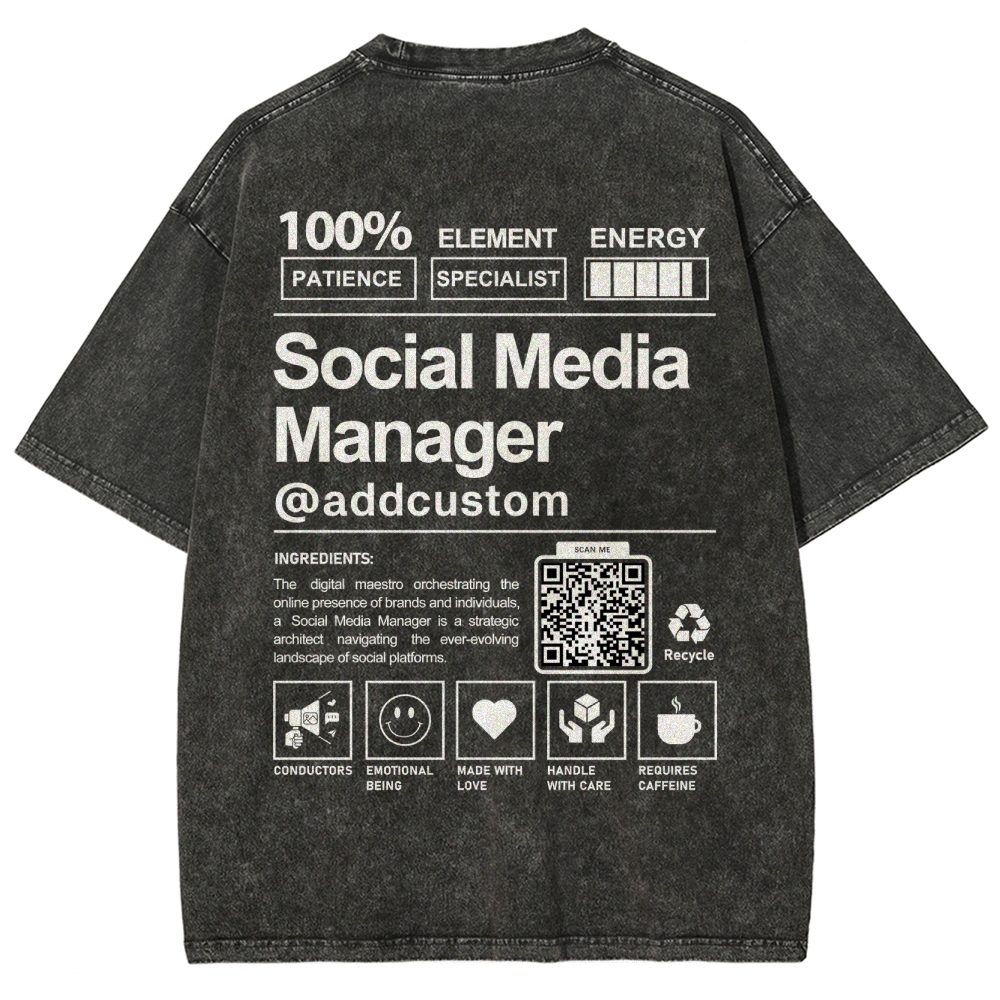 Social Media Manager Addcustom QR Code Unisex Fit Washed T-Shirt Customscool