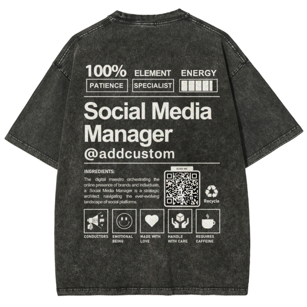 Social Media Manager Addcustom QR Code Unisex Fit Washed T-Shirt Customscool