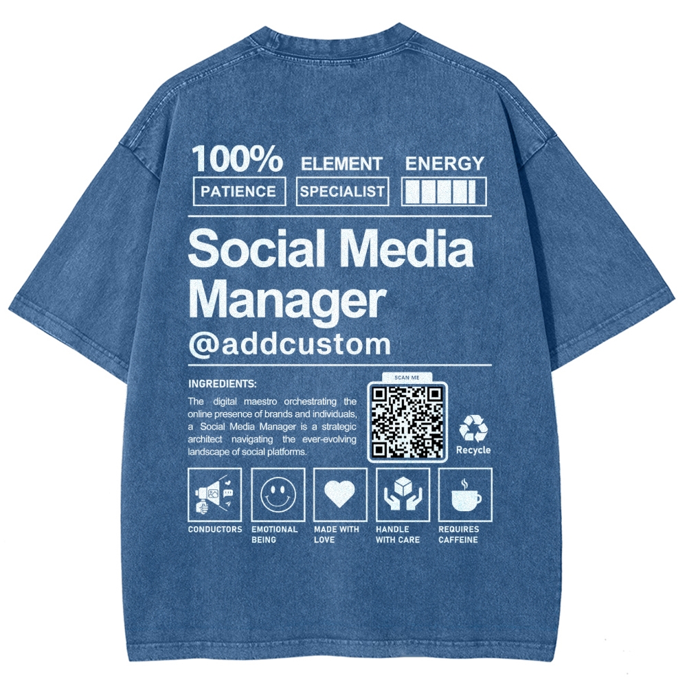 Social Media Manager Addcustom QR Code Unisex Fit Washed T-Shirt Customscool