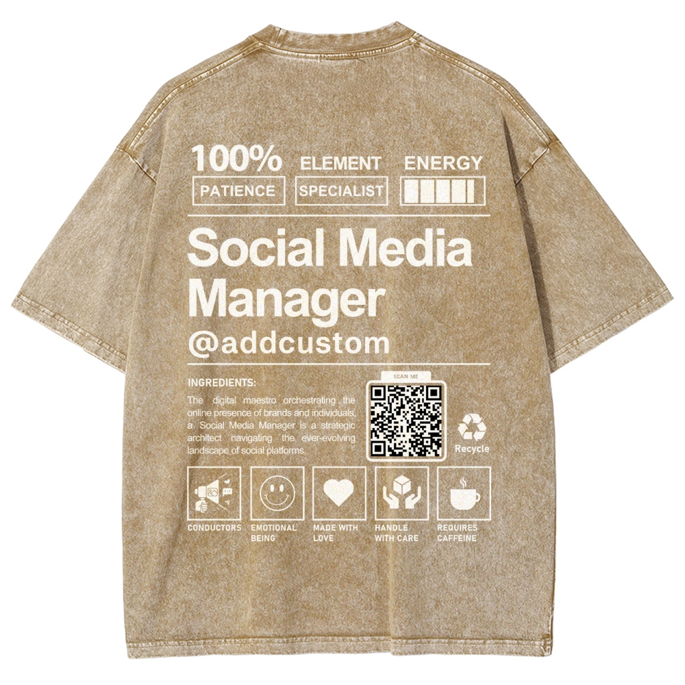 Social Media Manager Addcustom QR Code Unisex Fit Washed T-Shirt Customscool