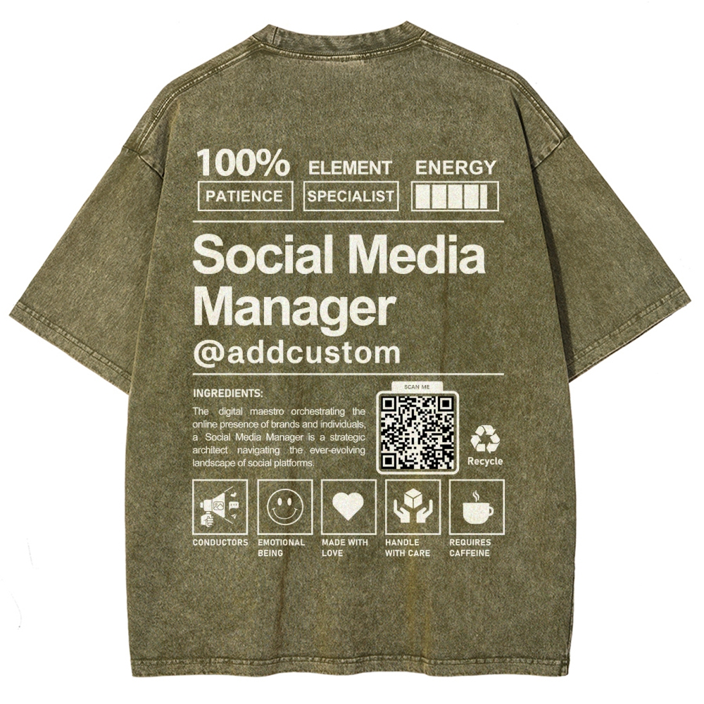 Social Media Manager Addcustom QR Code Unisex Fit Washed T-Shirt Customscool