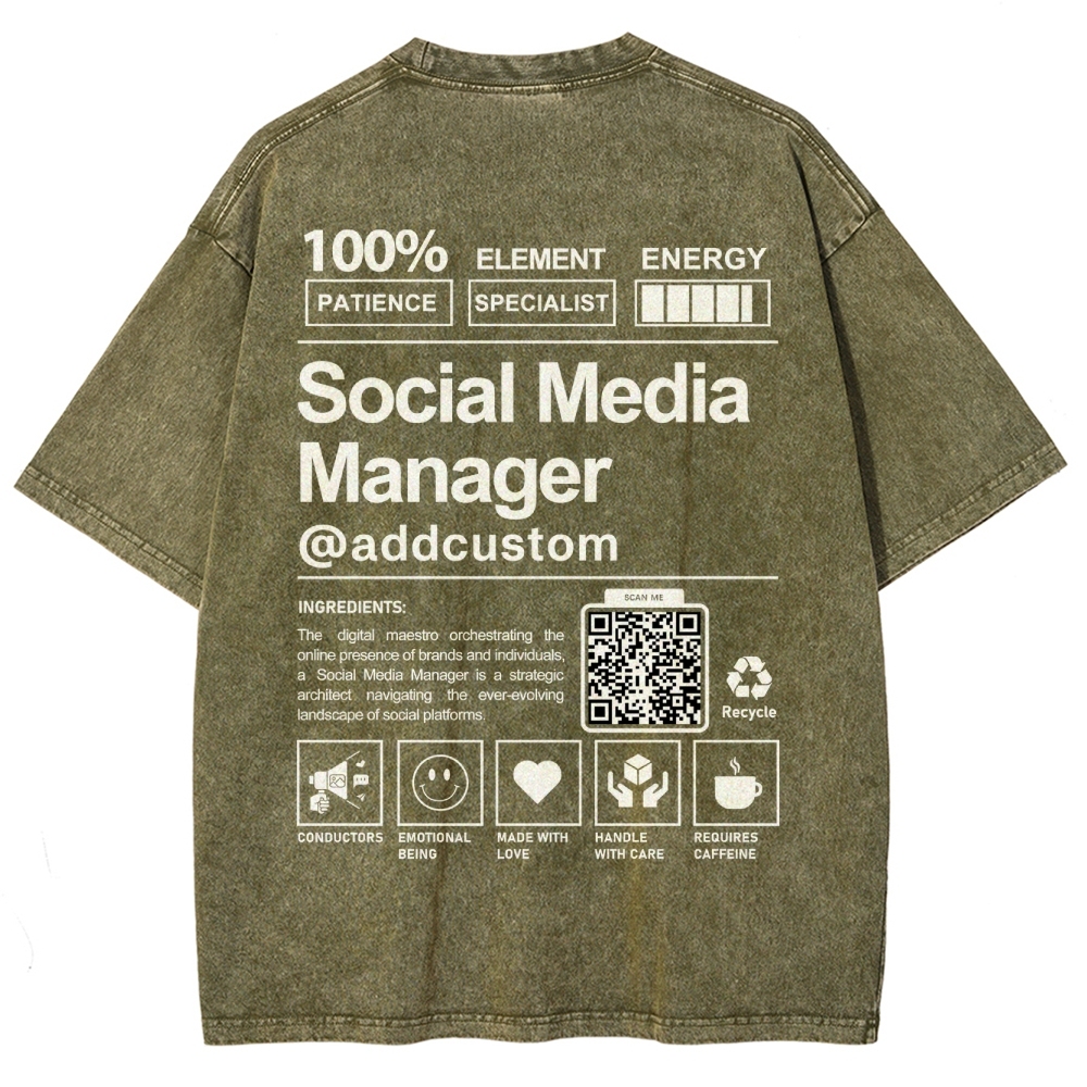 Social Media Manager Addcustom QR Code Unisex Fit Washed T-Shirt Customscool