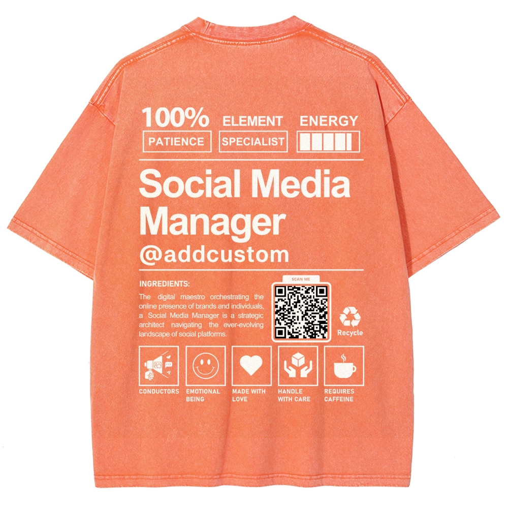 Social Media Manager Addcustom QR Code Unisex Fit Washed T-Shirt Customscool