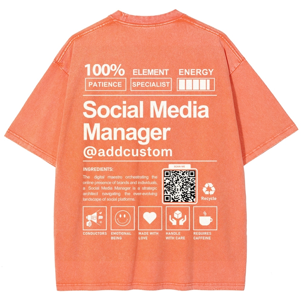 Social Media Manager Addcustom QR Code Unisex Fit Washed T-Shirt Customscool