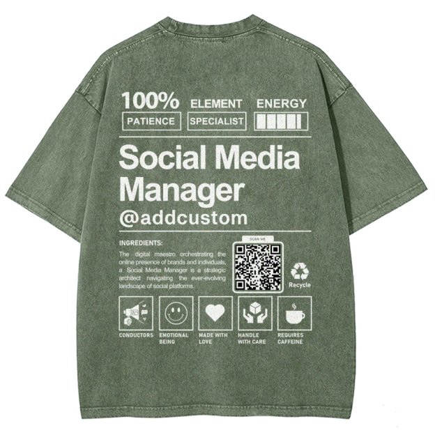 Social Media Manager Addcustom QR Code Unisex Fit Washed T-Shirt Customscool