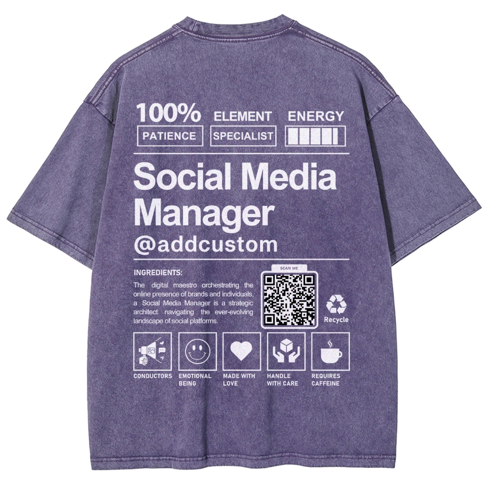 Social Media Manager Addcustom QR Code Unisex Fit Washed T-Shirt Customscool