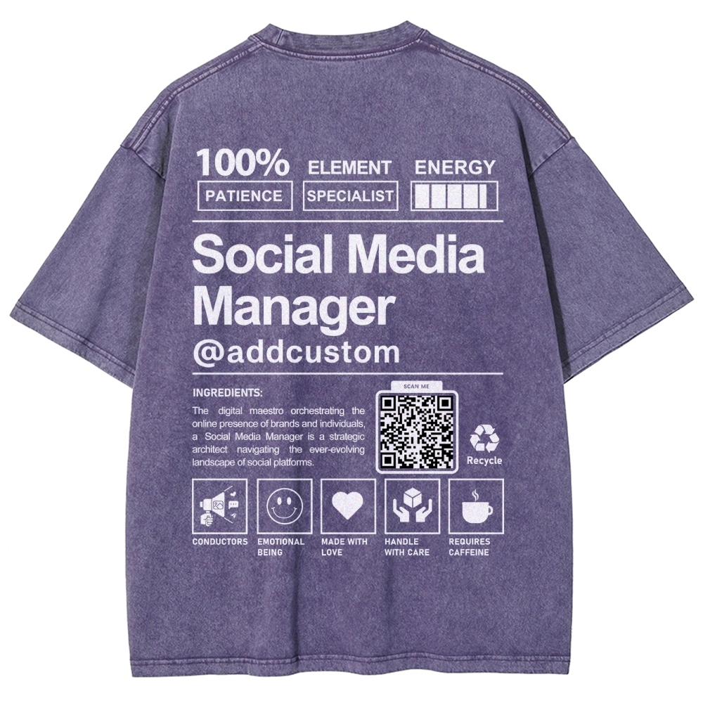 Social Media Manager Addcustom QR Code Unisex Fit Washed T-Shirt Customscool